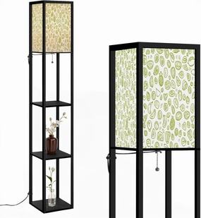 Outline Graphic Style Fruits Berries Seamless Pattern Floor Lamps with Shelves, Modern Standing Lamp Narrow Corner Display Bookshelf Lamp for Living Room, Bedroom, Office Decor