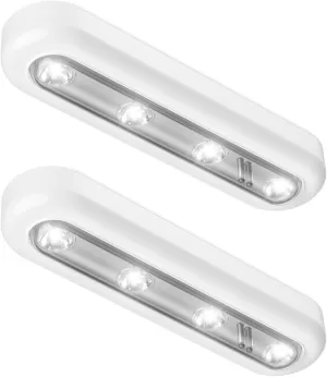OxyLED Tap Closet Lights, One Touch Light, Stick-on Anywhere 4-Led Touch Tap Light, Cordless Touch Sensor LED Night Light, Battery Operated Stair Safe Lights, 140° Rotation (2 Pack)