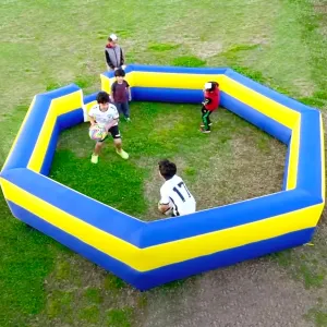 OZIS 15FT Inflatable Gaga Ball Pit with Built-in Blower, Portable Gagaball Court for Indoor/Outdoor Sports, School/Family Activities Easy to Setup (Blue&Yellow)