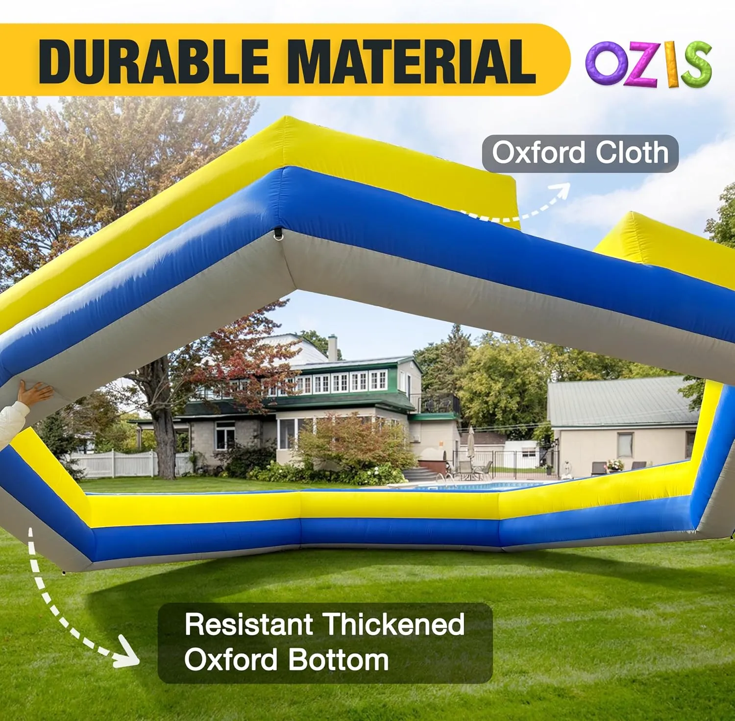 OZIS 15FT Inflatable Gaga Ball Pit with Built-in Blower, Portable Gagaball Court for Indoor/Outdoor Sports, School/Family Activities Easy to Setup (Blue&Yellow)