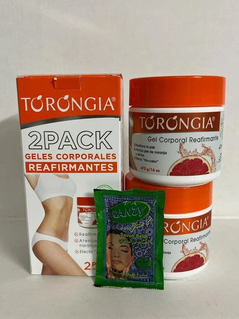 Pack of 2 pieces TORONGIA SLIMMING GEL Firming gel Cellulitis/GEL CORPORAL REAFIRMANTE 16oz. 475g each Include a Gift : Original Moroccan soap by argan, 475.0 Fl Oz, 1
