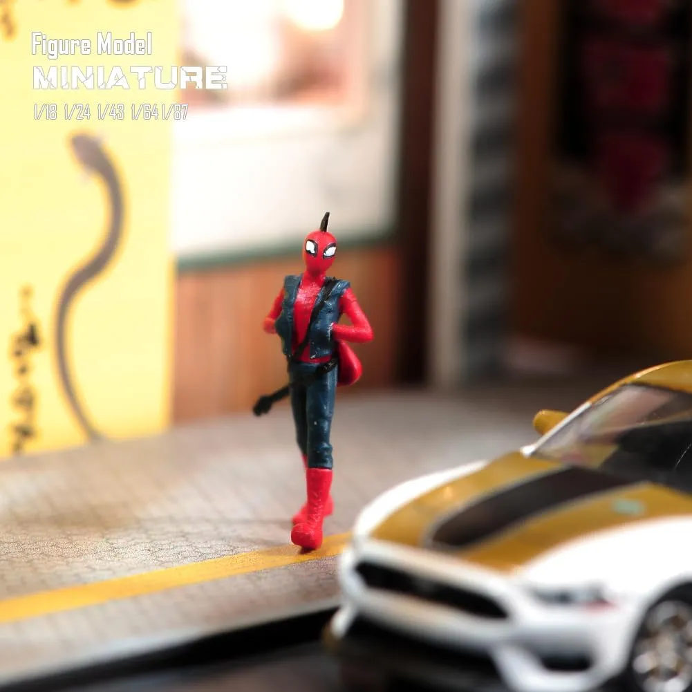 Painted Miniatures 1/18 1/24 1/64 1/43 1/87 Scale Punk Spider-Man Mask Toy Miniature Figure Diorama Action Figure Doll for Cars Vehicles Collection Display Scene (Painted, 1/18 Scale)