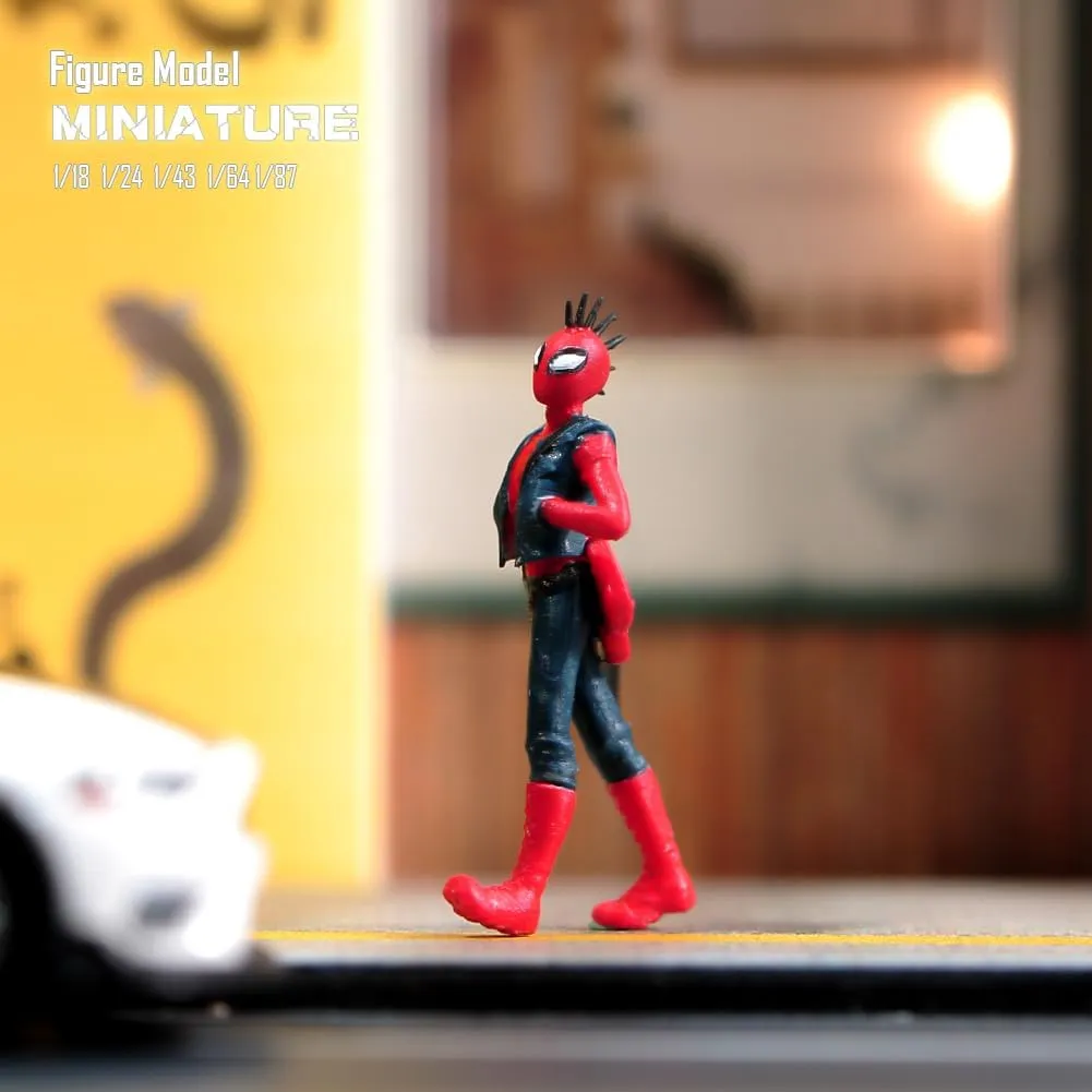Painted Miniatures 1/18 1/24 1/64 1/43 1/87 Scale Punk Spider-Man Mask Toy Miniature Figure Diorama Action Figure Doll for Cars Vehicles Collection Display Scene (Painted, 1/18 Scale)