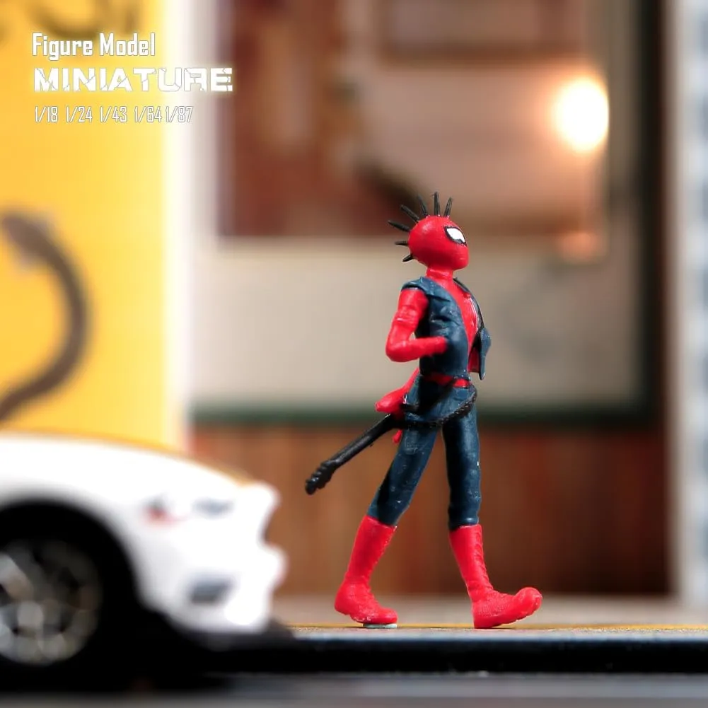 Painted Miniatures 1/18 1/24 1/64 1/43 1/87 Scale Punk Spider-Man Mask Toy Miniature Figure Diorama Action Figure Doll for Cars Vehicles Collection Display Scene (Painted, 1/18 Scale)