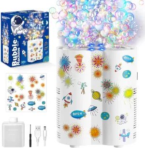PANACARE Astronaut Soap Bubble Machine Fireworks Bubble Machine for Kids 20000  Bubble per Min/Lights/DIY Stickers/240ml Solution Automatic Bubble Toy for Kids Summer Outdoor Party Wedding