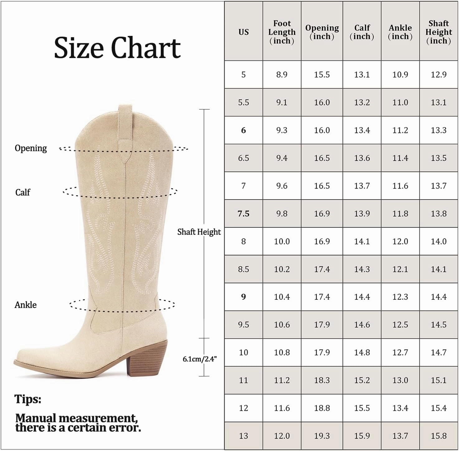 Pasuot Western Cowboy Boots for Women - Knee High Wide Calf Cowgirl Boots with Classic Embroidered, Slip On Pointed Toe Chunky Heel Fashion Retro Classic Pull On Tall Boot for Girls Ladies Fall Winter