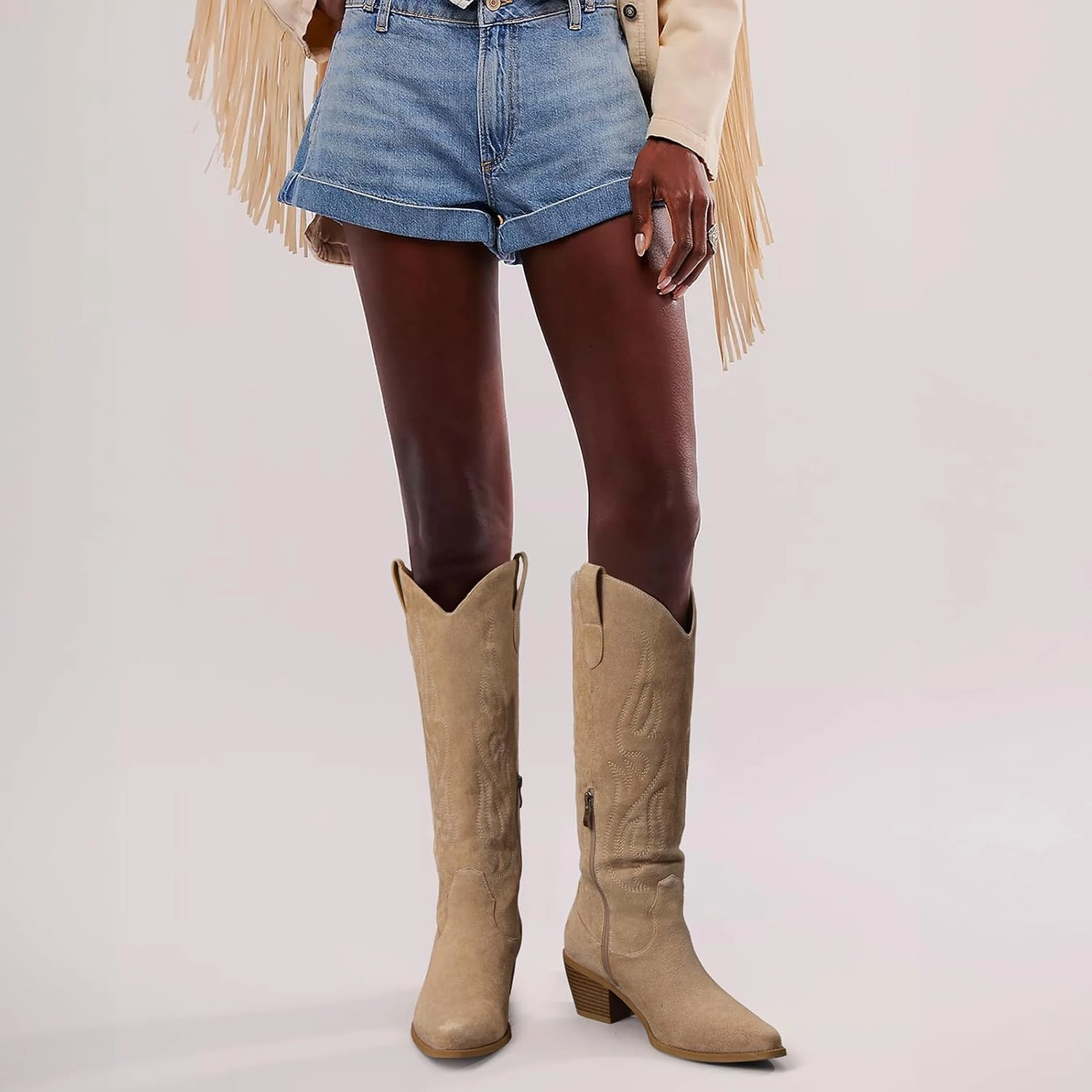 Pasuot Western Cowboy Boots for Women - Knee High Wide Calf Cowgirl Boots with Classic Embroidered, Slip On Pointed Toe Chunky Heel Fashion Retro Classic Pull On Tall Boot for Girls Ladies Fall Winter