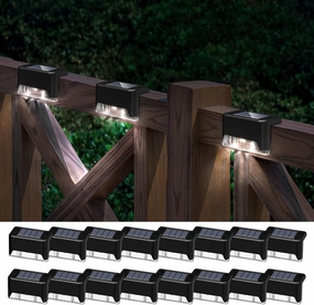 Pearlstar Solar Deck Lights - 16 Waterproof LED Solar Step Lights for Deck, Stairs, Yard, Patio, and Pathway (White, Black)