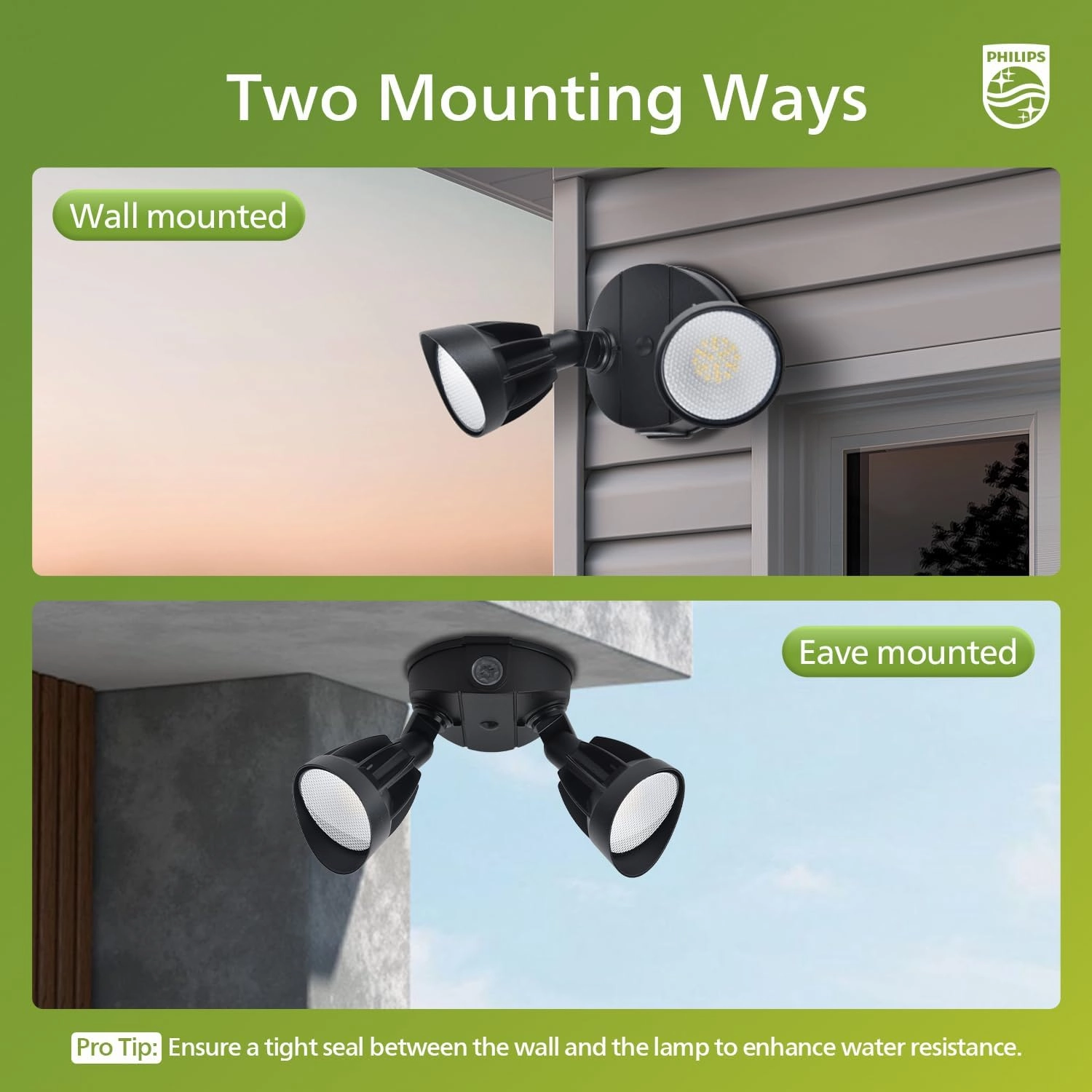 Philips Dusk to Dawn 44W 3500LM LED Security Flood Lights Outdoor, 5000K Daylight, Wet Location, Dual Adjustable Heads Aluminum Wall Light for Yard Garage Porch