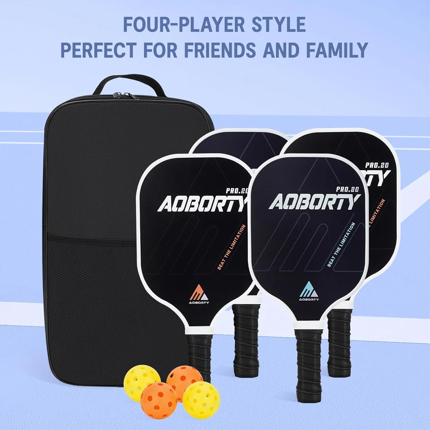 Pickleball Paddles 4 Pack - USAPA Light Graphite Premium Rackets Fiber Face & Polymer Honeycomb Core Pickleball Set with 6 Outdoor Indoor Balls Including Portable Carry Bag