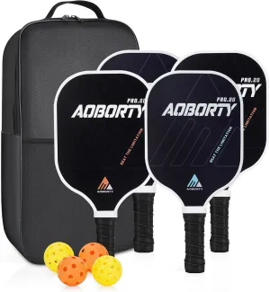 Pickleball Paddles 4 Pack - USAPA Light Graphite Premium Rackets Fiber Face & Polymer Honeycomb Core Pickleball Set with 6 Outdoor Indoor Balls Including Portable Carry Bag
