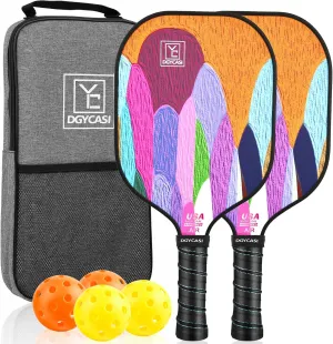 Pickleball Paddles Set of 2, 2025 USAPA Approved Pickleball Set, Fiberglass Lightweight Pickle Ball Rackets 2 Pack, 2 Outdoor Pickleball, 2 Indoor Pickleball Balls, 1 Pickleball Bag for Women and Men