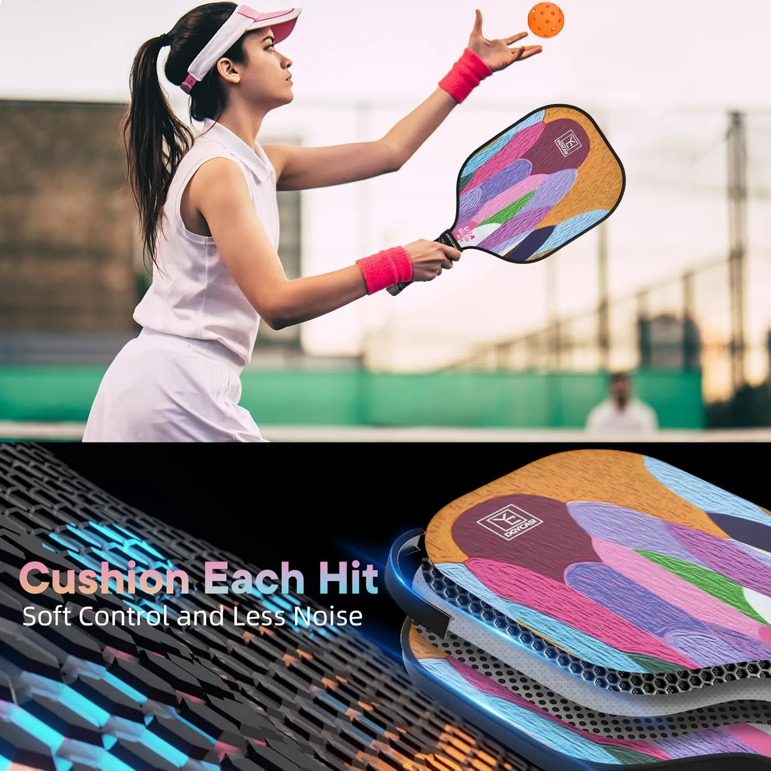 Pickleball Paddles Set of 2, 2025 USAPA Approved Pickleball Set, Fiberglass Lightweight Pickle Ball Rackets 2 Pack, 2 Outdoor Pickleball, 2 Indoor Pickleball Balls, 1 Pickleball Bag for Women and Men