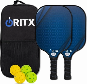 Pickleball Paddle Set | 2 Lightweight Pickleball Rackets w/Fiberglass Surface & 5-Inch Non-Slip Handle, 4 Balls, 1 Carry Bag | USAPA Approved Set for Men & Women