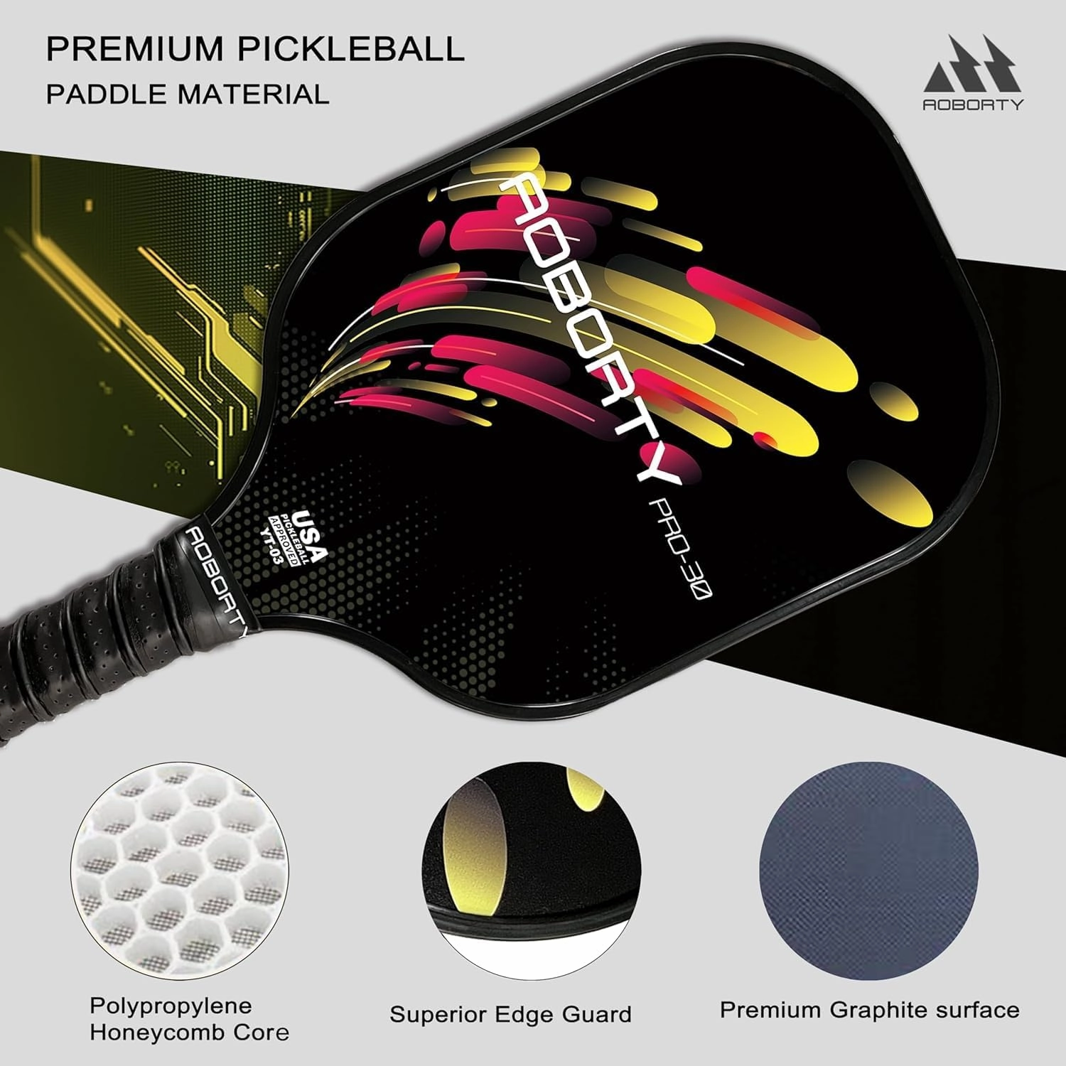 Pickleball Paddles 4 Pack - USAPA Light Graphite Premium Rackets Fiber Face & Polymer Honeycomb Core Pickleball Set with 6 Outdoor Indoor Balls Including Portable Carry Bag