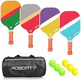 Pickleball Paddles 4 Pack - USAPA Light Graphite Premium Rackets Fiber Face & Polymer Honeycomb Core Pickleball Set with 6 Outdoor Indoor Balls Including Portable Carry Bag