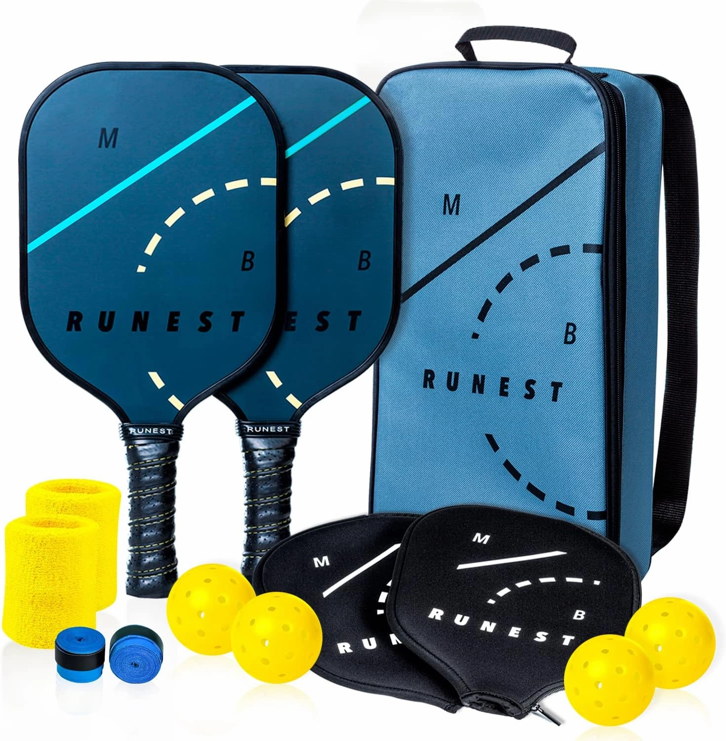 Pickleball Paddles Set with Bag and Covers - Lightweight Rackets with Composite Honeycomb Core, Premium Graphite Face, Covers, Extra Grips & 4 USAPA Approved Outdoor Balls