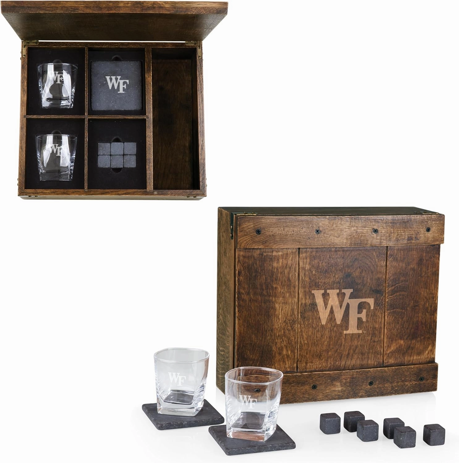 PICNIC TIME NCAA unisex-adult NCAA Whiskey Box Gift Set, Whiskey Glasses Set of 2, Whiskey Stones Gift Set