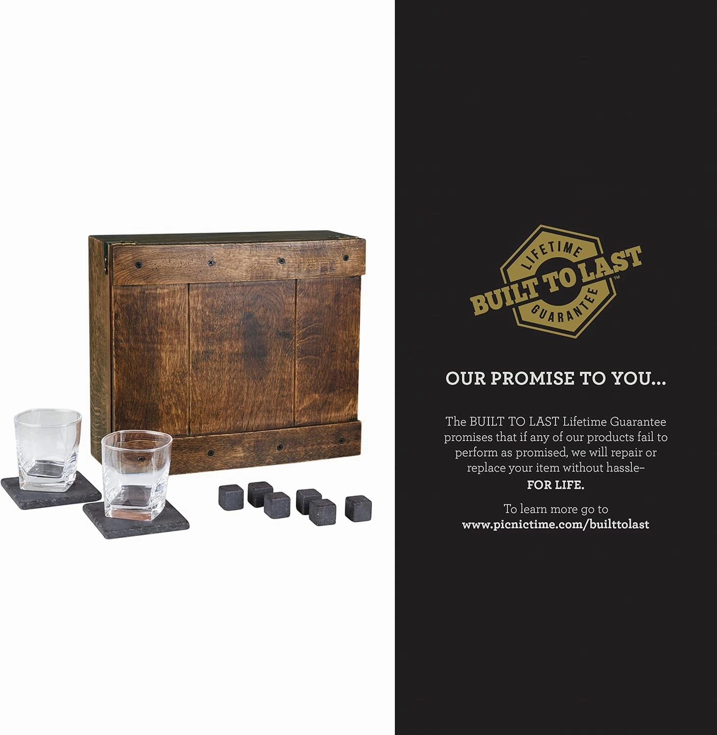 PICNIC TIME NCAA unisex-adult NCAA Whiskey Box Gift Set, Whiskey Glasses Set of 2, Whiskey Stones Gift Set