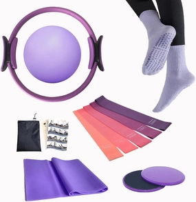 Pilates Essentials Kit for Women - 13-Piece Professional Pilates Equipment Set with Thick Pilates Ring, 25cm Yoga Ball, 5-Level Resistance Bands (5-40lbs), Non-Slip Socks, Sliders & Accessories