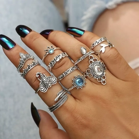 Pinapes Boho Style Midi Finger Rings Fashion Rings for Girls (Set of 12)