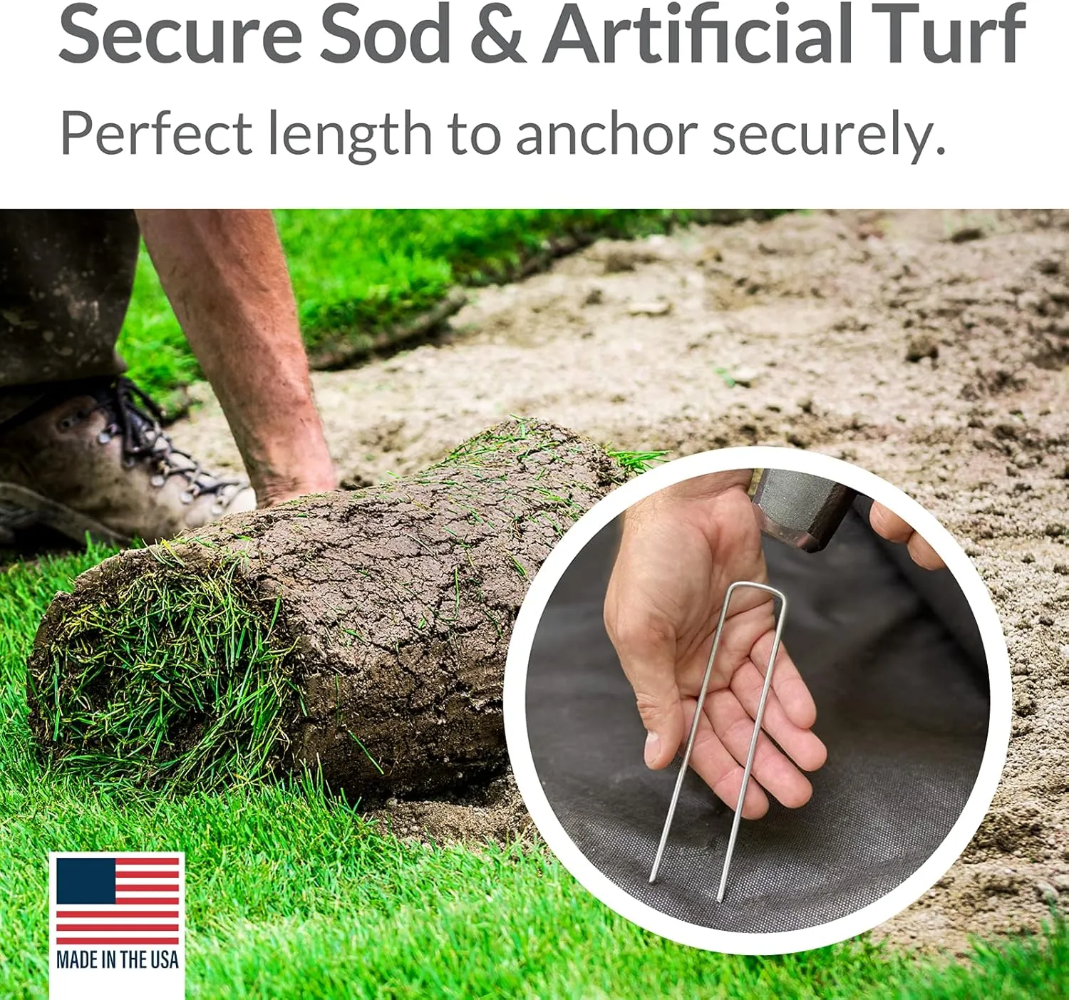 Pinnacle Mercantile USA Made 50 Pack Garden Landscape Staples Weed Barrier Fabric Stakes Galvanized 6 inch Pins Anti Rust Sod Staple 11 Gauge Steel