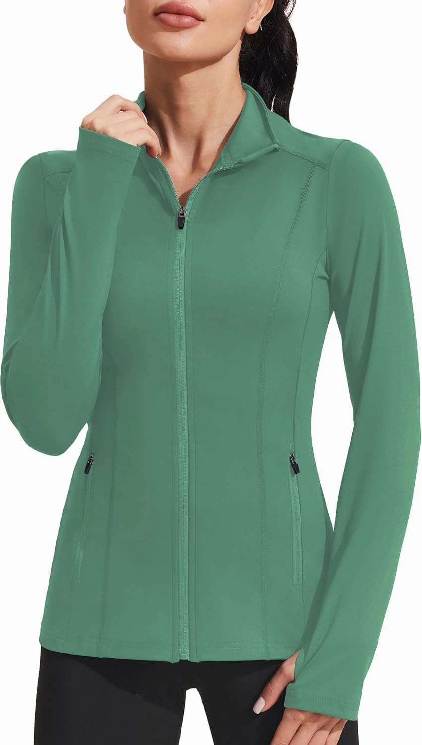 PINSPARK Women's Athletic Jackets Slim Fit Workout Jacket Full Zip Up Running Gym Yoga Sports Tops with Pockets