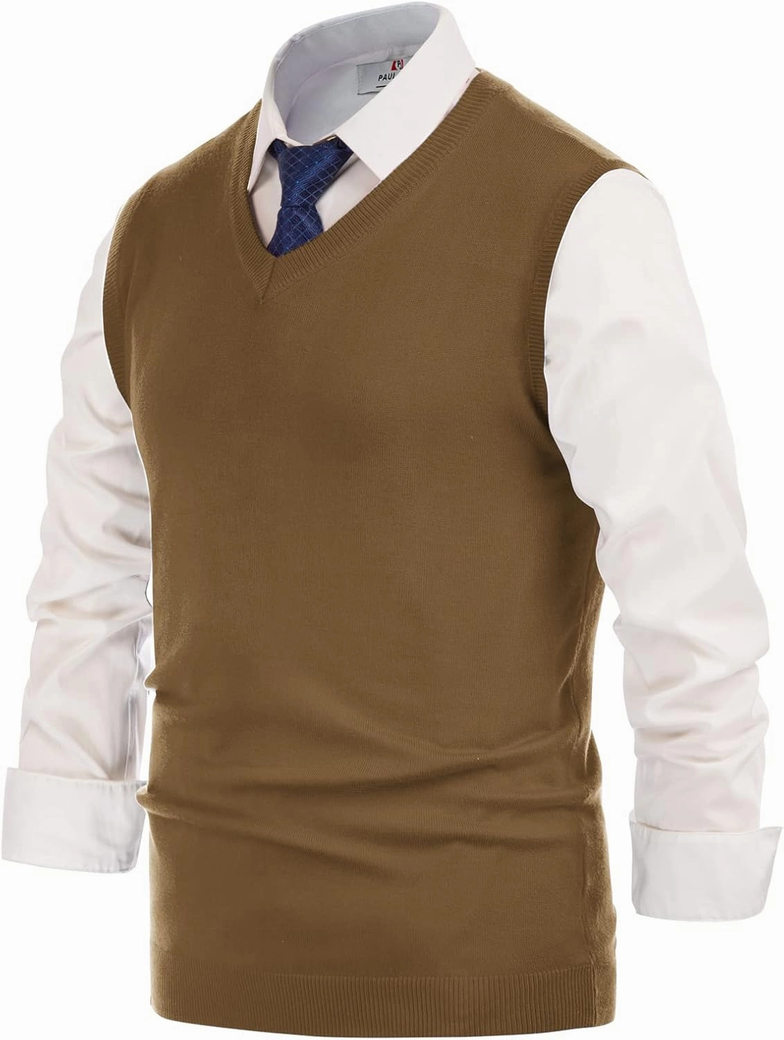 PJ PAUL JONES Mens V-Neck Knitted Sweater Vest Solid Plain Sleeveless Pullover Knitwear