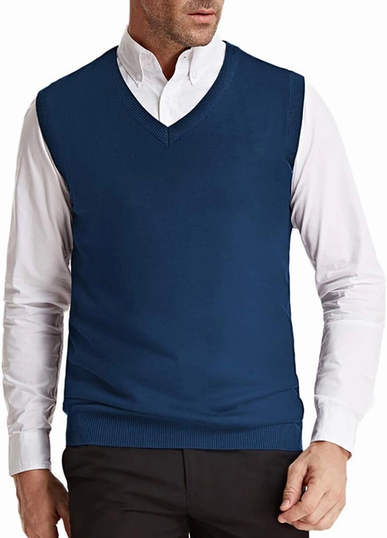 PJ PAUL JONES Mens V-Neck Knitted Sweater Vest Solid Plain Sleeveless Pullover Knitwear