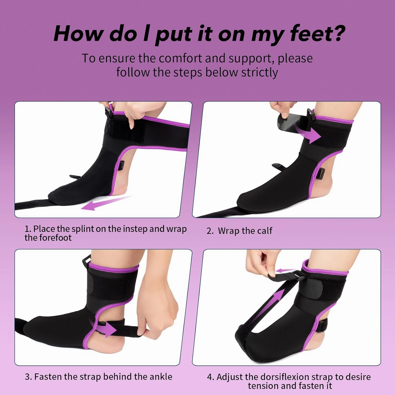 Plantar Fasciitis Night Splint Sock with Massage Ball for Tension Relief, Alleviate Pain from Plantar Fasciitis, Arch Pain, Heel Spur, Foot-drop and Achilles Tendonitis, Soft and Comfortable Foot Brace for Men and Women, Small-Purple