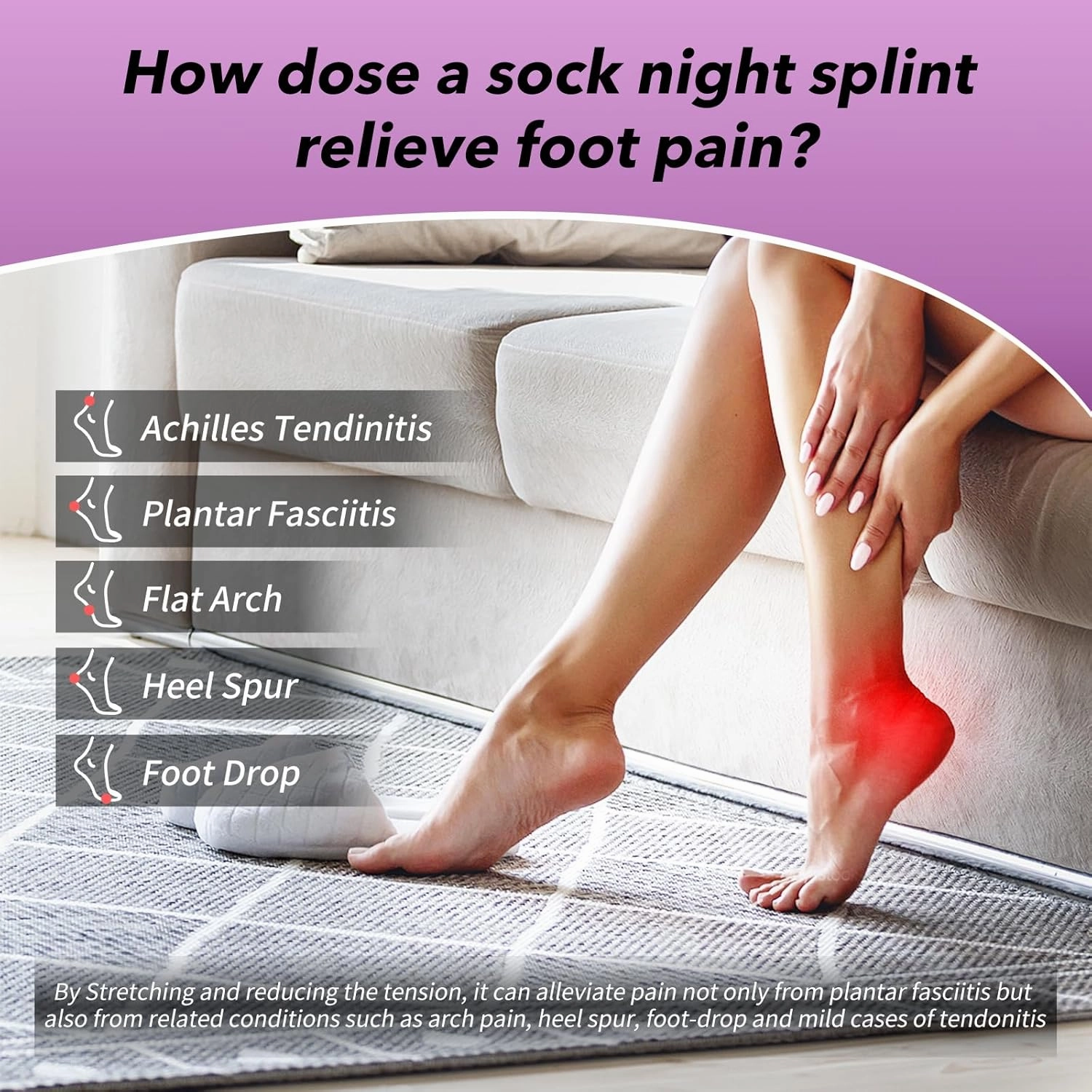 Plantar Fasciitis Night Splint Sock with Massage Ball for Tension Relief, Alleviate Pain from Plantar Fasciitis, Arch Pain, Heel Spur, Foot-drop and Achilles Tendonitis, Soft and Comfortable Foot Brace for Men and Women, Small-Purple