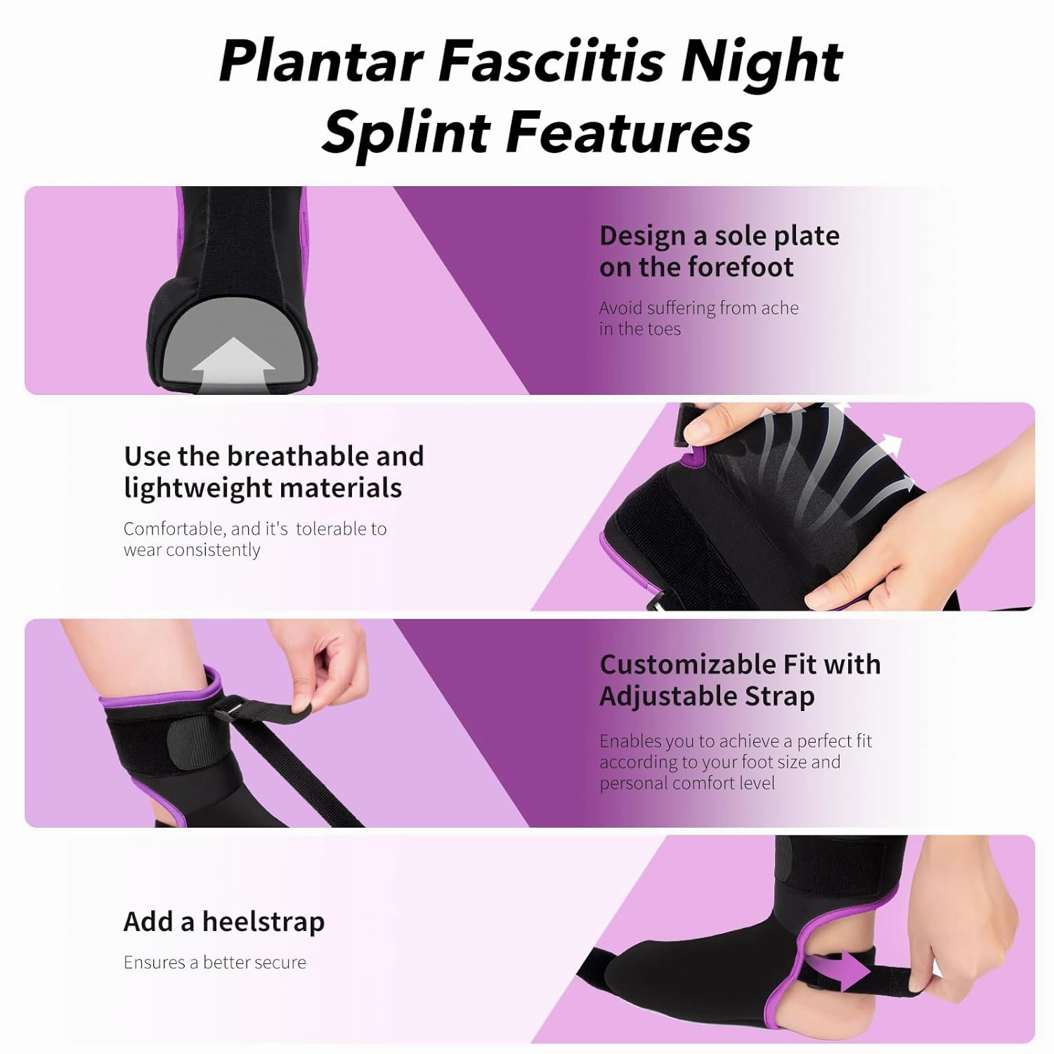 Plantar Fasciitis Night Splint Sock with Massage Ball for Tension Relief, Alleviate Pain from Plantar Fasciitis, Arch Pain, Heel Spur, Foot-drop and Achilles Tendonitis, Soft and Comfortable Foot Brace for Men and Women, Small-Purple