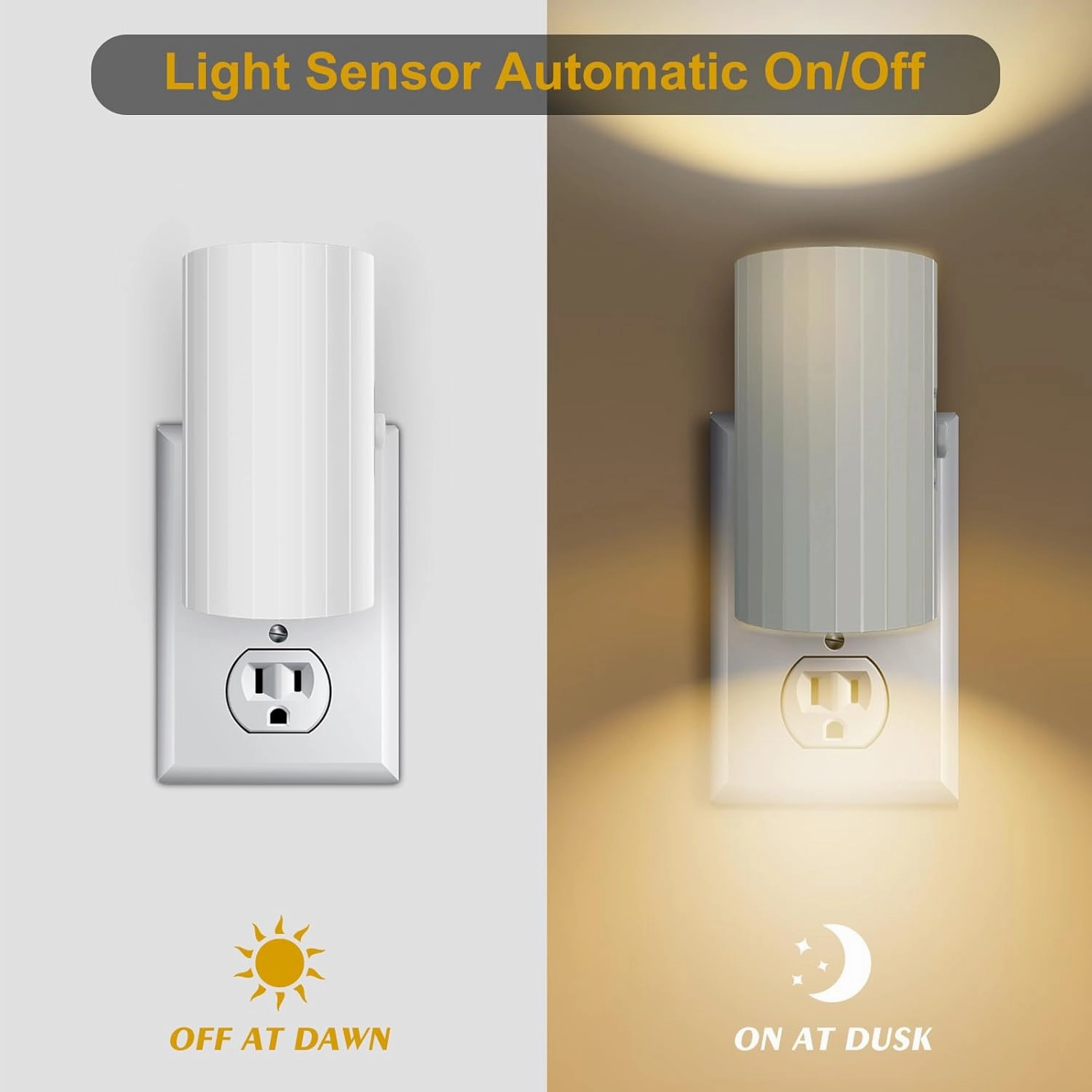 Plug-in Night Light, LED Night Lights - Sensor Dusk to Dawn, 0-100 LM Dimmable, Soft White, Modern for Bathroom, Bedroom, Kitchen, Hallway, Stairway - 2 Pack