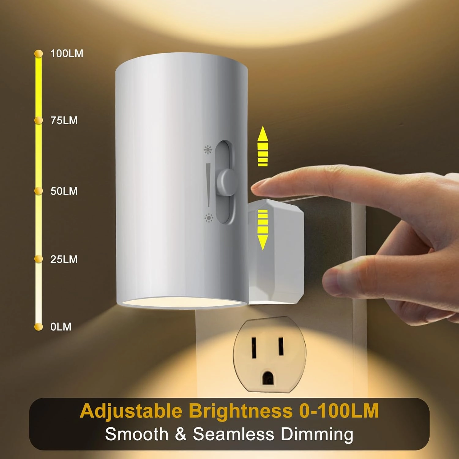 Plug-in Night Light, LED Night Lights - Sensor Dusk to Dawn, 0-100 LM Dimmable, Soft White, Modern for Bathroom, Bedroom, Kitchen, Hallway, Stairway - 2 Pack