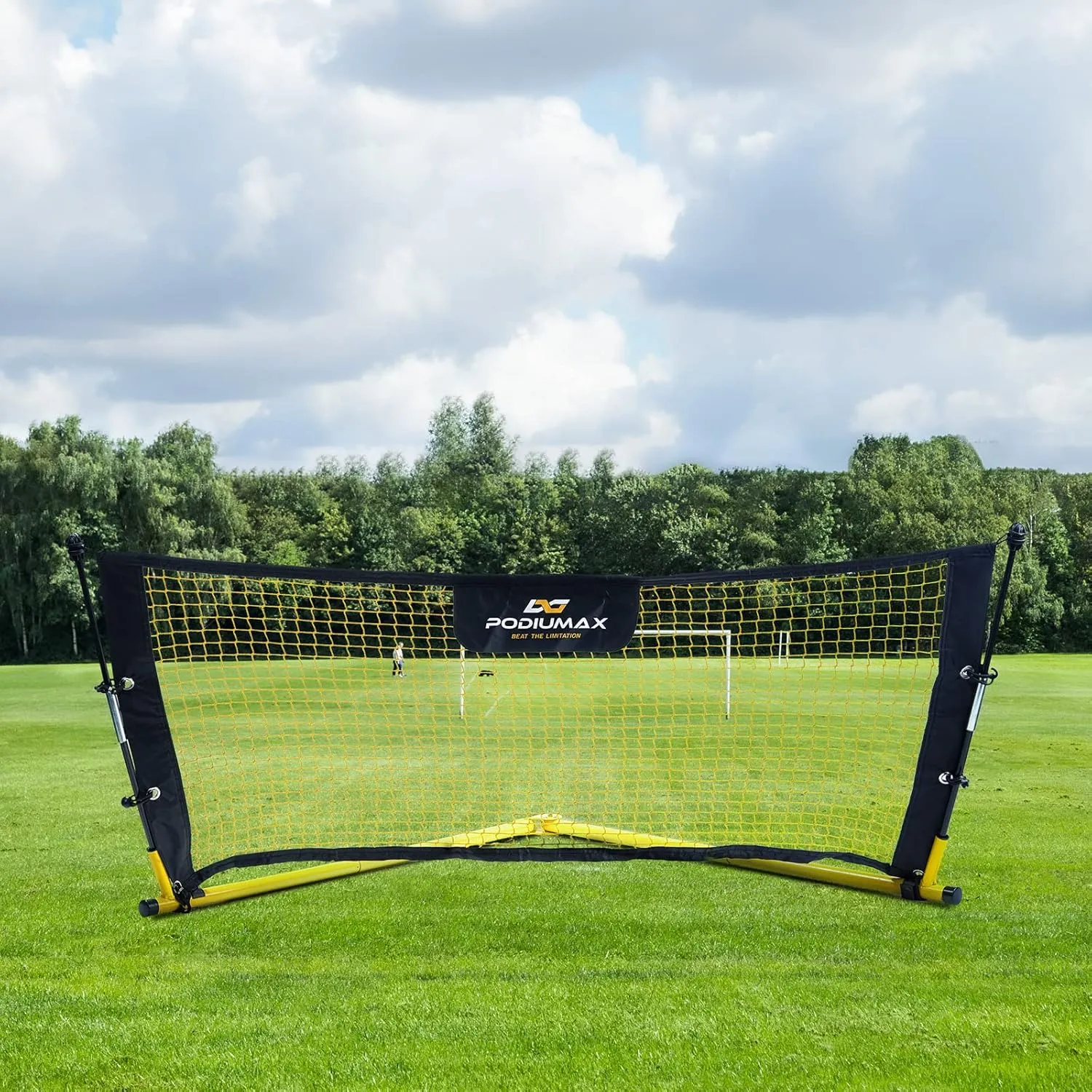 PodiuMax Upgraded Solo Soccer Rebounder Net, Improve Your Ground Passing Skills, Easy to Assemble and Disassemble, Comes with Bag and Stake