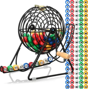 Poen 101 Pcs Bingo Game Set Include 12 Inch Cage 1-100 Numbers 0.9 Inch Window Balls Raffle Balls for Game Night, Large Group Activities(Excluding Bingo Board)