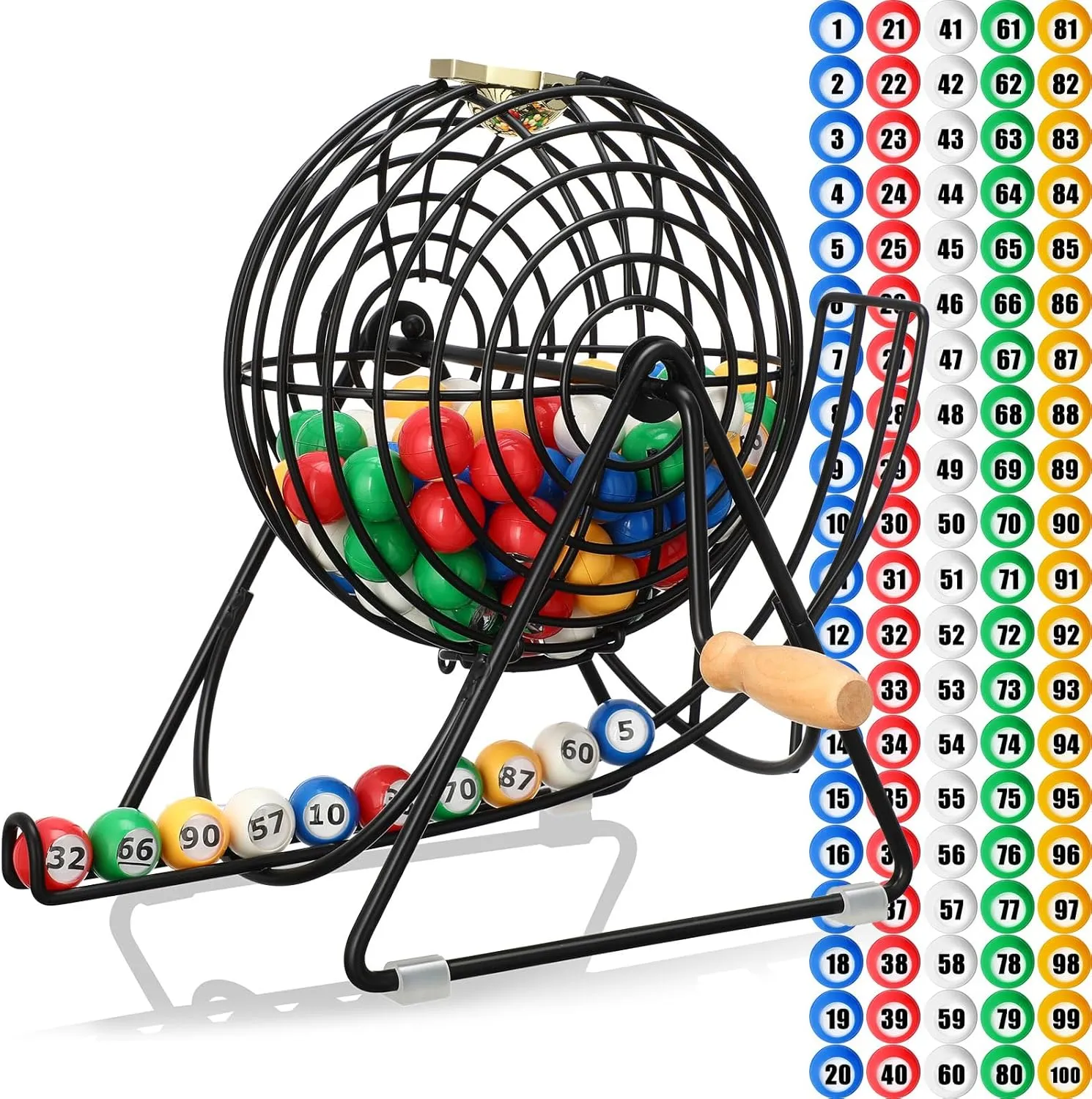 Poen 101 Pcs Bingo Game Set Include 12 Inch Cage 1-100 Numbers 0.9 Inch Window Balls Raffle Balls for Game Night, Large Group Activities(Excluding Bingo Board)