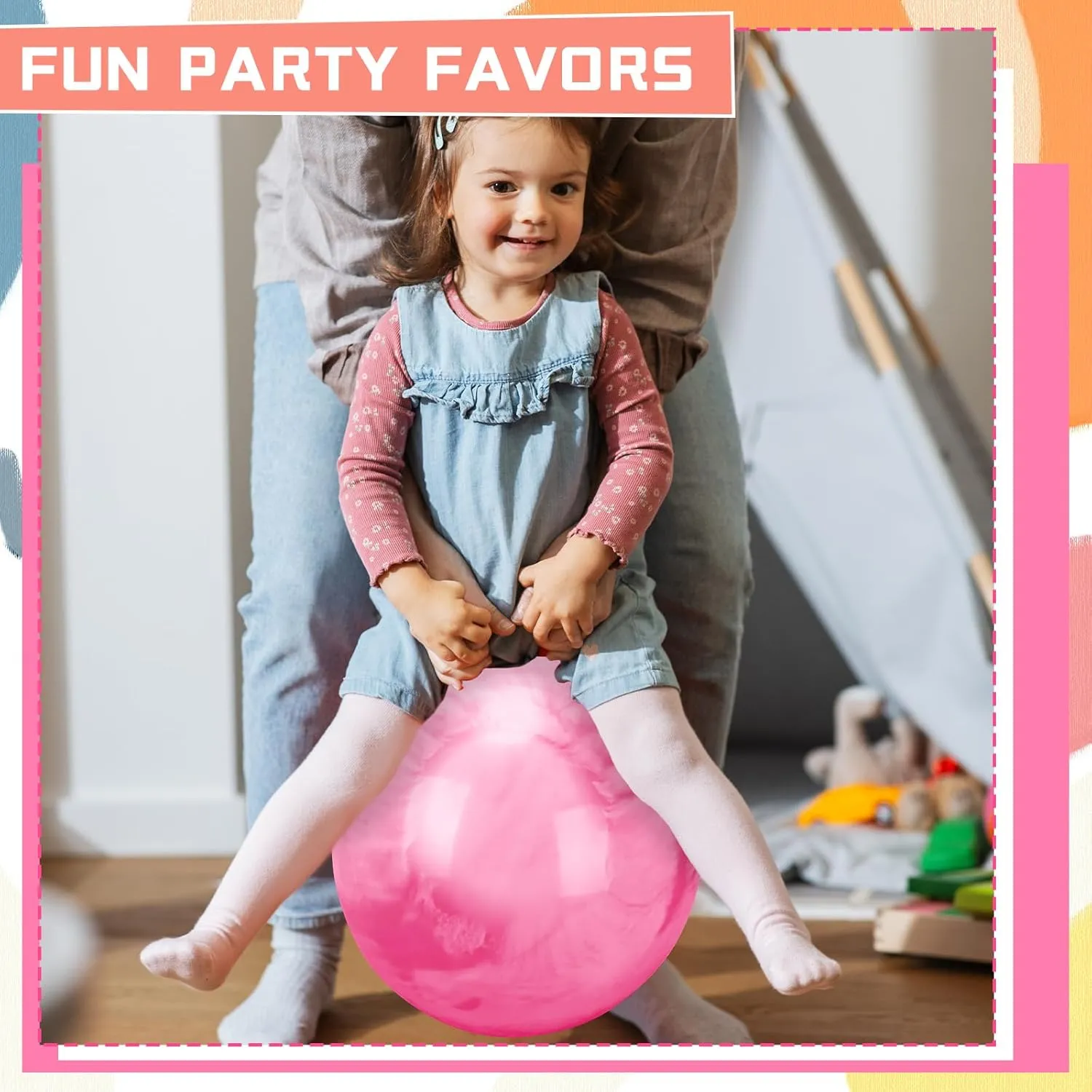Poen 2 Pcs Bouncing Ball with Handle, Hopper Jumping Hopping Ball with Air Pump for Games(18 Inch,Marbled Pink, Marbled Blue)