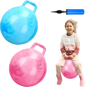 Poen 2 Pcs Bouncing Ball with Handle, Hopper Jumping Hopping Ball with Air Pump for Games(18 Inch,Marbled Pink, Marbled Blue)
