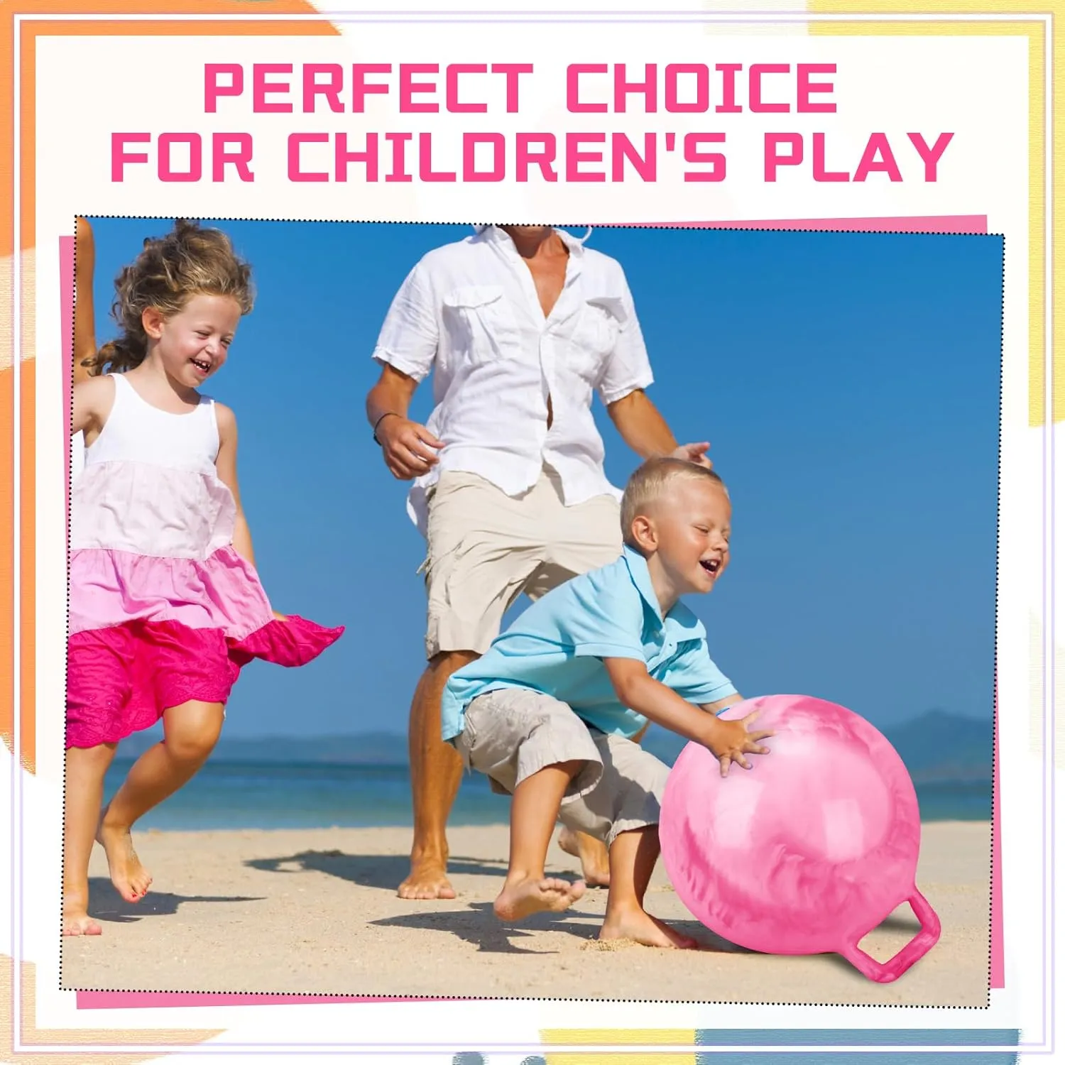 Poen 2 Pcs Bouncing Ball with Handle, Hopper Jumping Hopping Ball with Air Pump for Games(18 Inch,Marbled Pink, Marbled Blue)