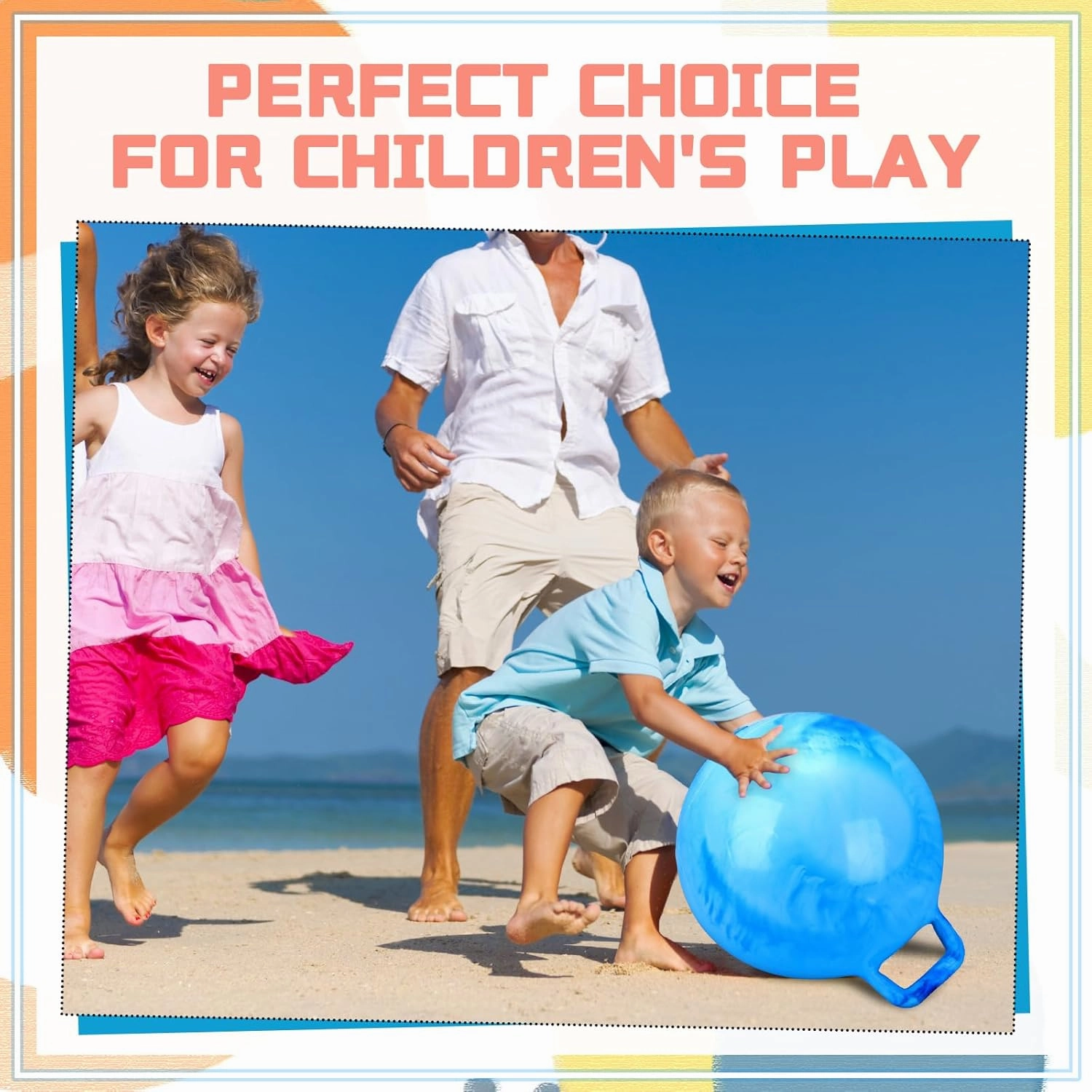 Poen 2 Pcs Bouncing Ball with Handle, Hopper Jumping Hopping Ball with Air Pump for Games(22 Inch,Marbled Red, Marbled Blue)