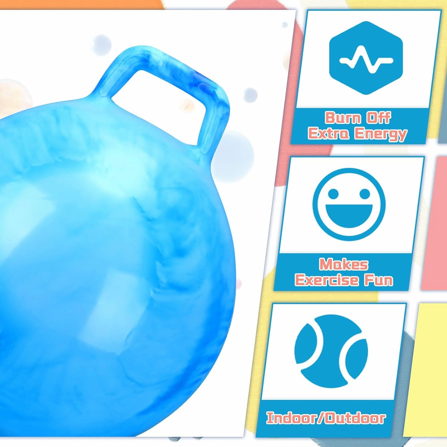 Poen 3 Pcs 18 Inch Hopper Inflatable Bouncy Ball with Handle Hippity Hop PVC Jumping Hopping Ball with 1 Air Pump for Kids Toddler Boys Girls Gifts Games(Red Blue Purple)