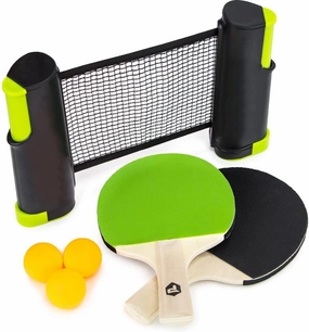 Pong on The Go Portable Table Tennis Playset - Comes with Net, 2 Black/Green Paddles, 3 Balls, and Carry Bag - Indoor/Outdoor Tabletop Travel Game Alternative to Pong Tables for All Ages
