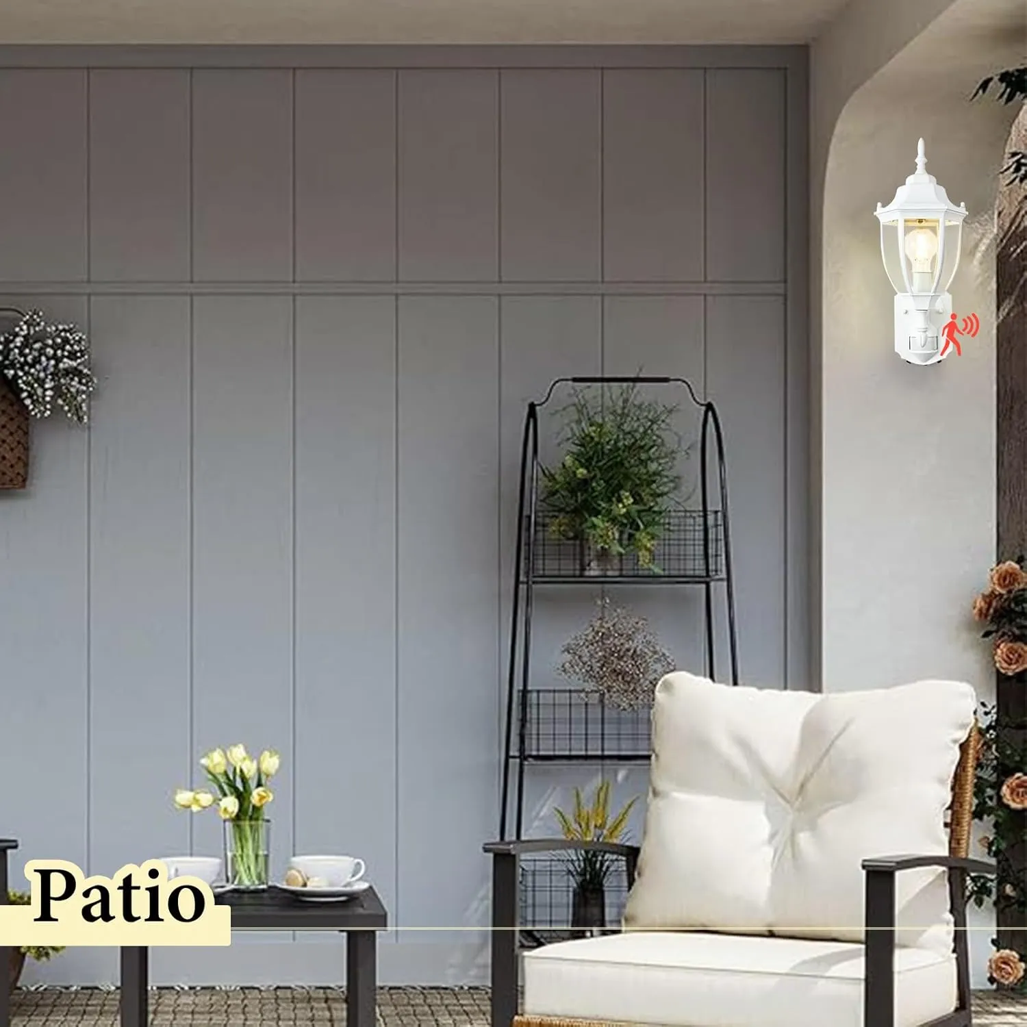 Porch Lights Outdoor Motion Sensor Wall Sconce Anti-Rust Aluminum, Exterior Outdoor Wall Lights Dusk to Dawn Porch Light Fixture Wall Mount for House Outside Patio 2Pack White