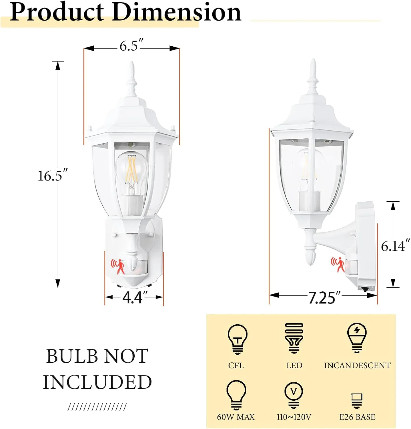 Porch Lights Outdoor Motion Sensor Wall Sconce Anti-Rust Aluminum, Exterior Outdoor Wall Lights Dusk to Dawn Porch Light Fixture Wall Mount for House Outside Patio 2Pack White