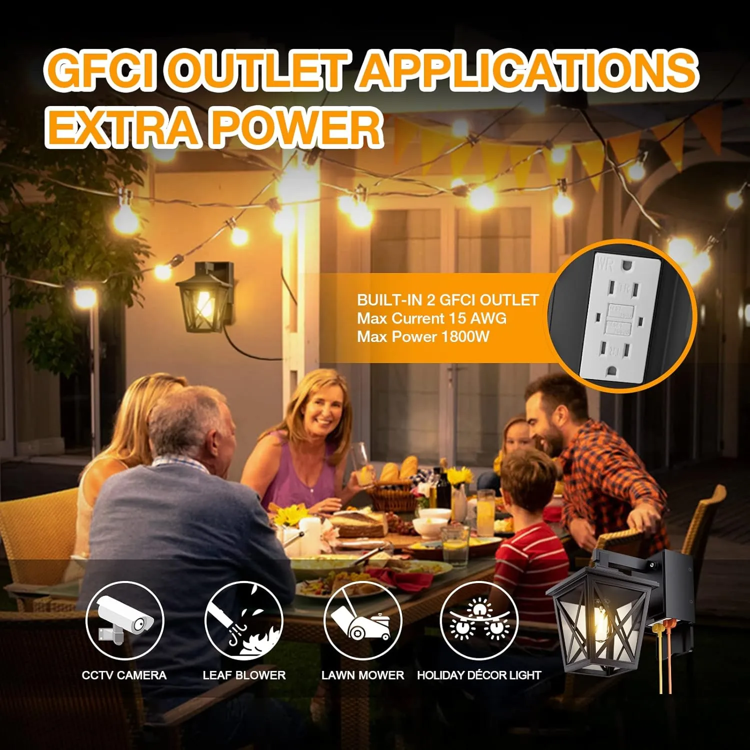 Porch Lights with Outlet, Dusk to Dawn Outdoor Light with Outlet Built-in, Waterproof Anti-Rust Aluminum Outside Light with GFCI Outlet, Wall Sconce Light with Plug for Front Door (Black 1PC)