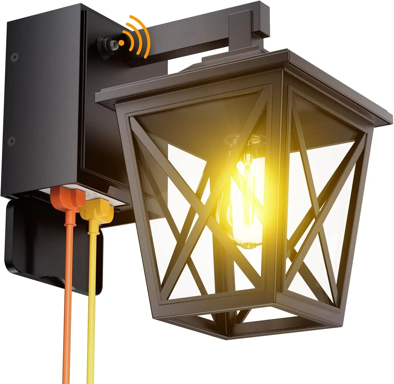 Porch Lights with Outlet, Dusk to Dawn Outdoor Light with Outlet Built-in, Waterproof Anti-Rust Aluminum Outside Light with GFCI Outlet, Wall Sconce Light with Plug for Front Door (Black 1PC)