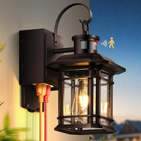 Porch Light with GFCI Outlet, Dusk to Dawn Motion Sensor Outdoor Light Fixture with Outlet, Bronze Anti-Rust Outdoor Wall Lights, Waterproof Outside Sconce Lights for House Garden Patio Garage
