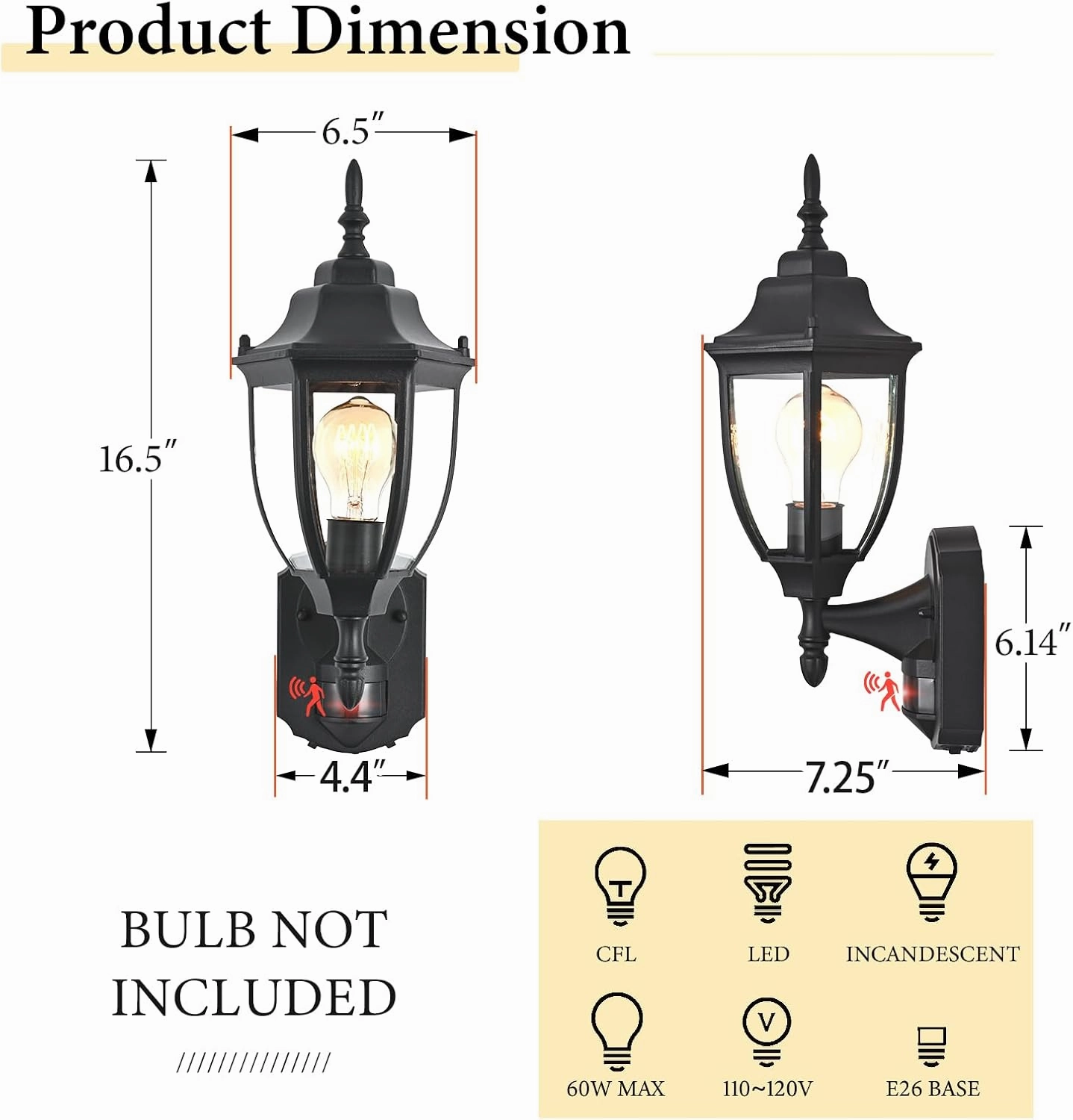 Porch Lights Outdoor Motion Sensor Wall Sconce Anti-Rust Aluminum, Exterior Outdoor Wall Lights Dusk to Dawn Porch Light Fixture Wall Mount for House Outside Patio 2Pack