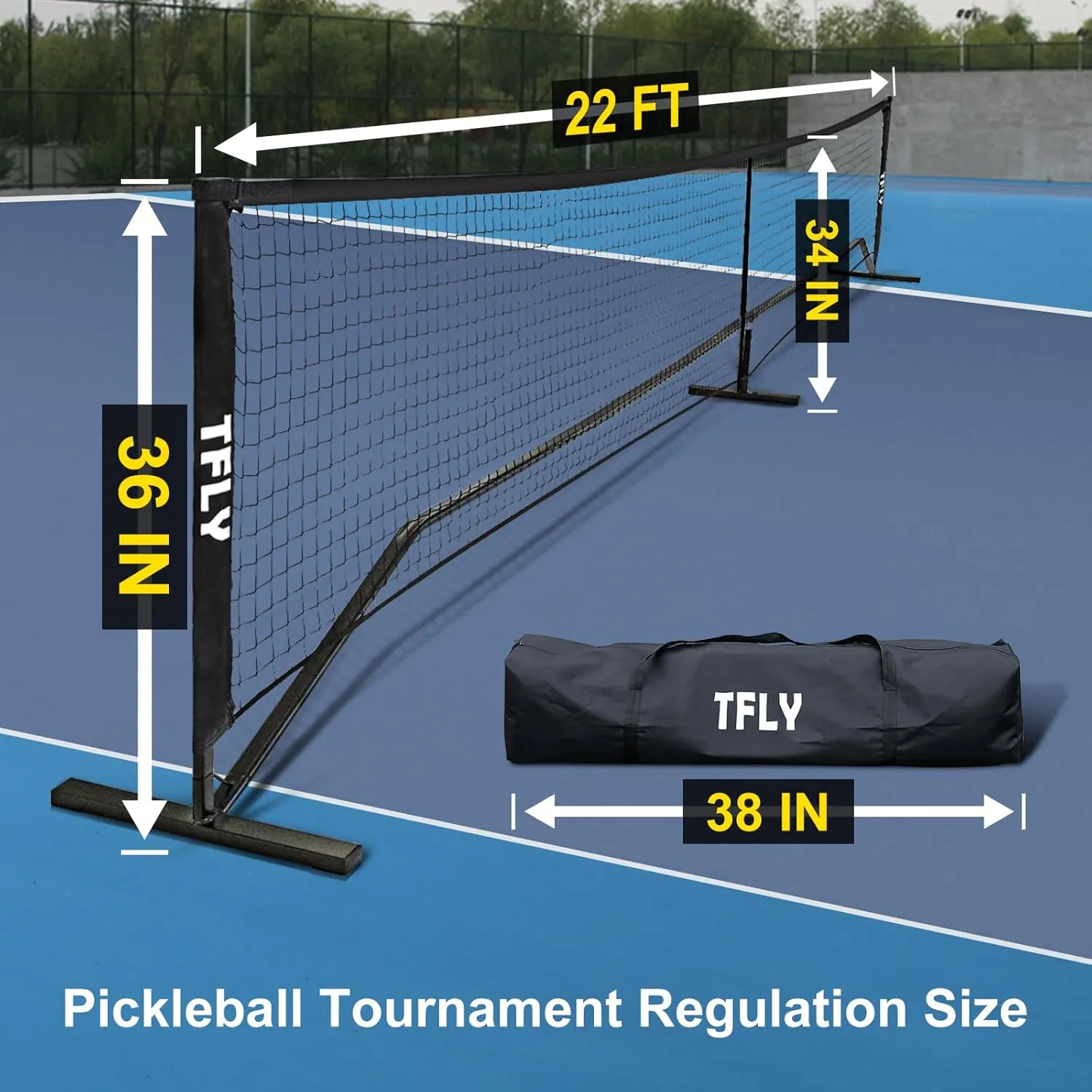 Portable Pickleball Net, 22 FT Regulation Size Pickleball Net for Driveway, All-Weather Outdoor/Indoor Easy Setup Pickle Ball Net with Carry Bag for Competitive and Recreational Play